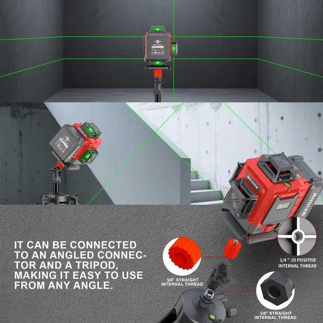 Alt view image 4 of 5 - Laser Level with Tripod, Self Leveling Laser Level 4x360°, Green Line Laser 4D Laser Leveler Tool with 2Pcs Lithium Batteries for Picture Hanging, Tile, Home Renovation, (SizeXL)