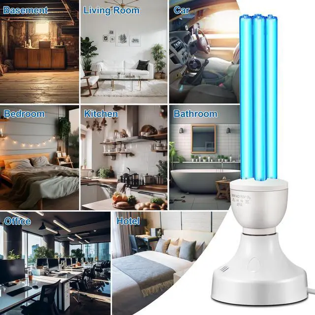 Alt view image 7 of 7 - 2 Pack 25 Watt UV Light Disinfection, UVC Light with E27 Base and Remote Control and UV Protection Glasses, Light Bulb for Basement/Bedroom/Kitchen, with Ozone