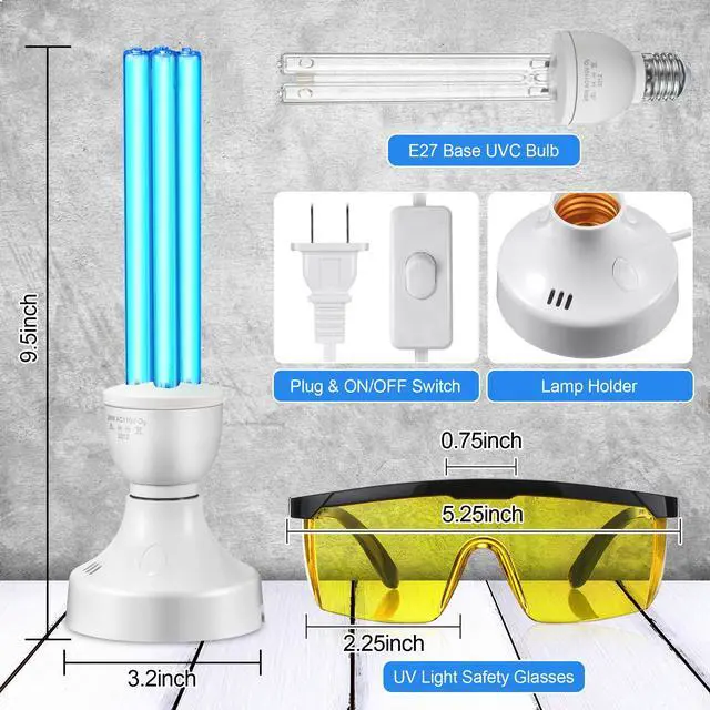 Alt view image 6 of 7 - 2 Pack 25 Watt UV Light Disinfection, UVC Light with E27 Base and Remote Control and UV Protection Glasses, Light Bulb for Basement/Bedroom/Kitchen, with Ozone