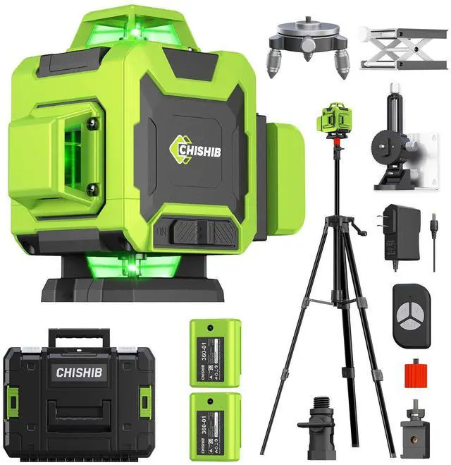 Main image of Laser Level with Tripod, Self Leveling Laser Level 4x360°, Green Line Laser 4D Laser Leveler Tool with 2Pcs Lithium Batteries for Picture Hanging, Tile, Home Renovation, Indoor