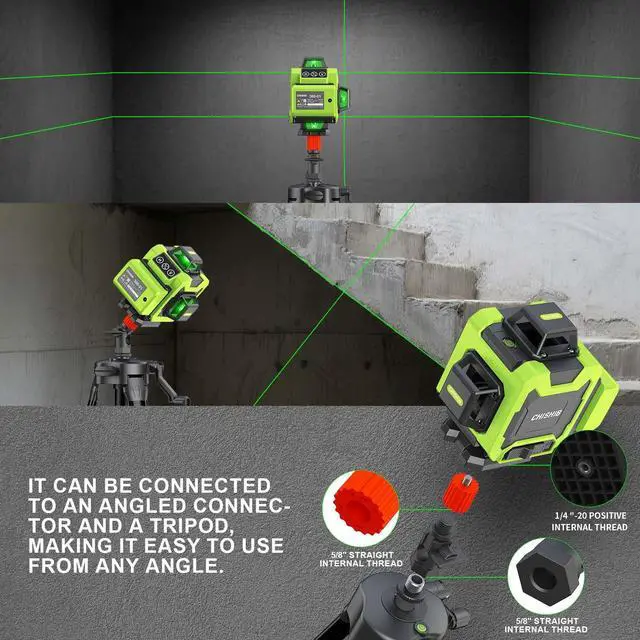 Alt view image 4 of 7 - Laser Level with Tripod, Self Leveling Laser Level 4x360°, Green Line Laser 4D Laser Leveler Tool with 2Pcs Lithium Batteries for Picture Hanging, Tile, Home Renovation, Indoor