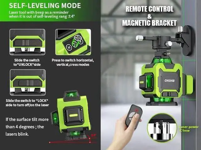 Alt view image 6 of 7 - Laser Level with Tripod, Self Leveling Laser Level 4x360°, Green Line Laser 4D Laser Leveler Tool with 2Pcs Lithium Batteries for Picture Hanging, Tile, Home Renovation, Indoor