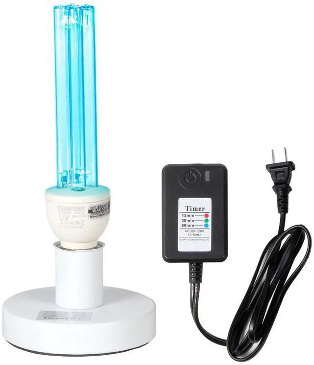 Main image of 25 Watts UVC Sanitizer Lamp with Ozone UVC Light Bulb with Base and 3-Gear Timer 185nm Wavelength UV Light for Bedroom/Closet/Kitchen/Bathroom E26 Base 110V CTUV-25