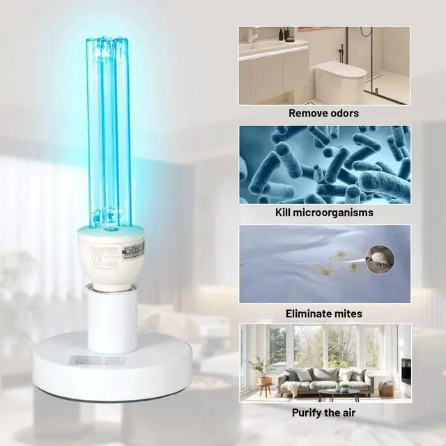 Alt view image 4 of 7 - 25 Watts UVC Sanitizer Lamp with Ozone UVC Light Bulb with Base and 3-Gear Timer 185nm Wavelength UV Light for Bedroom/Closet/Kitchen/Bathroom E26 Base 110V CTUV-25