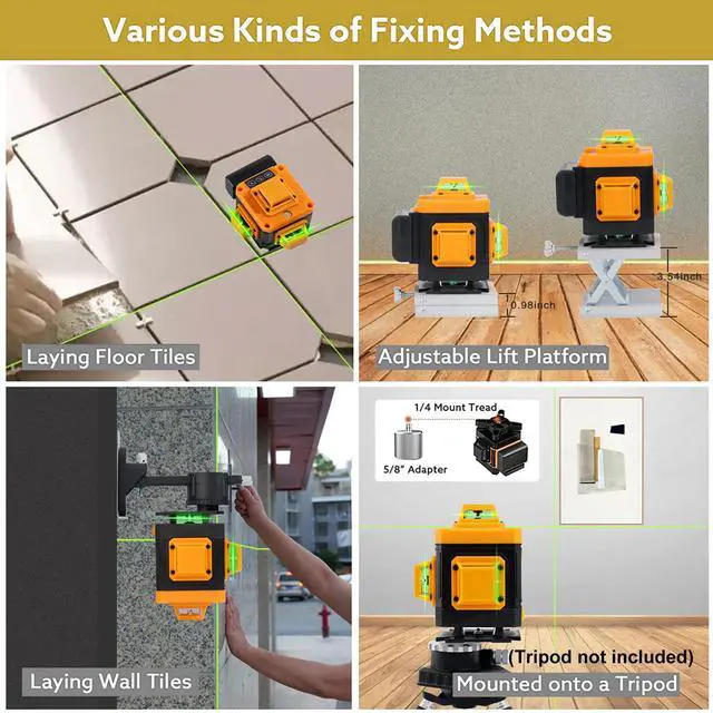 Alt view image 4 of 7 - Laser Level Self-Leveling 4 x 360° - 4D Green Cross Bright Line Laser 100ft Range - Lazer Leveler Tool for Drop Ceiling, Picture Hanging, Tile Installation, Indoor DIY & Construction