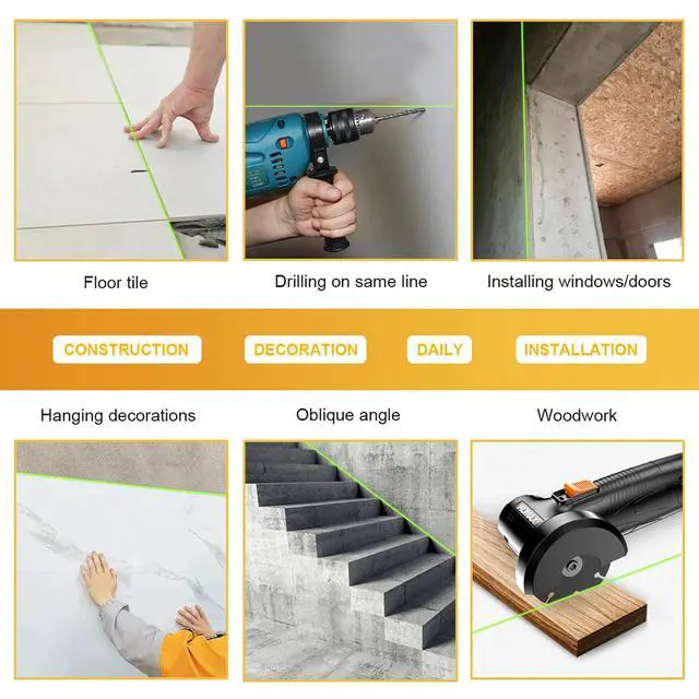 Alt view image 6 of 7 - Laser Level Self-Leveling 4 x 360° - 4D Green Cross Bright Line Laser 100ft Range - Lazer Leveler Tool for Drop Ceiling, Picture Hanging, Tile Installation, Indoor DIY & Construction