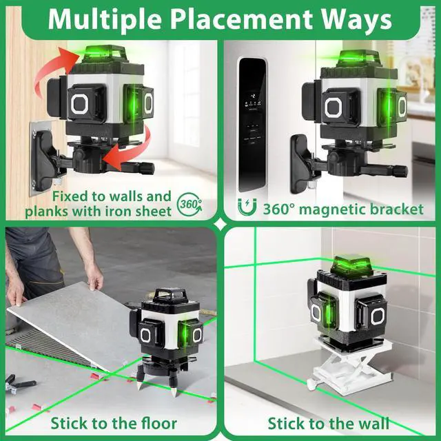 Alt view image 5 of 7 - Laser Level, Laser Level with Tripod, 4 x 360 Self Leveling Laser Measuring Tool Green Lazer Level 16 Line Level Laser 360 Self Leveling for Construction, Home Renovation, Picture Hanging