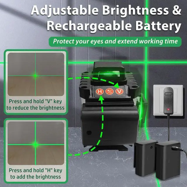 Alt view image 6 of 7 - Laser Level, Laser Level with Tripod, 4 x 360 Self Leveling Laser Measuring Tool Green Lazer Level 16 Line Level Laser 360 Self Leveling for Construction, Home Renovation, Picture Hanging
