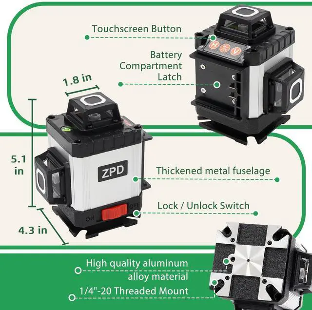Alt view image 7 of 7 - Laser Level, Laser Level with Tripod, 4 x 360 Self Leveling Laser Measuring Tool Green Lazer Level 16 Line Level Laser 360 Self Leveling for Construction, Home Renovation, Picture Hanging