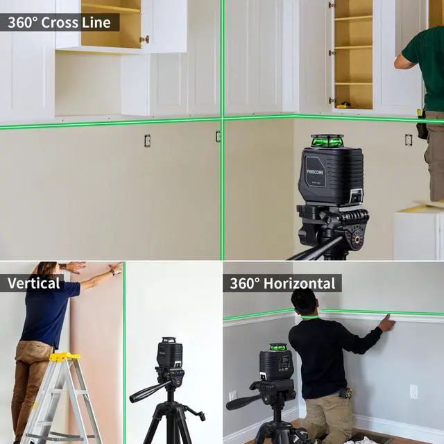 Alt view image 2 of 7 - 360° Laser Level with Tripod, 100Ft Self Leveling Laser Level Green Cross Line Laser Leveler Tool for Picture Hanging Wall Tile Floor Construction, 60" Compact Tripod & Carry Pouch Included