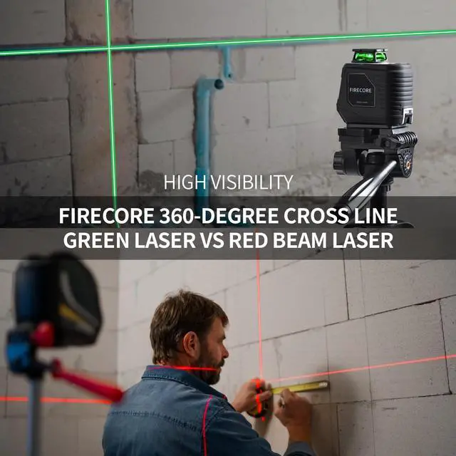 Alt view image 4 of 7 - 360° Laser Level with Tripod, 100Ft Self Leveling Laser Level Green Cross Line Laser Leveler Tool for Picture Hanging Wall Tile Floor Construction, 60" Compact Tripod & Carry Pouch Included