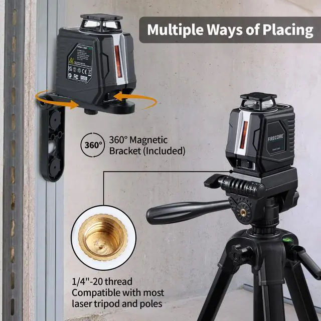 Alt view image 6 of 7 - 360° Laser Level with Tripod, 100Ft Self Leveling Laser Level Green Cross Line Laser Leveler Tool for Picture Hanging Wall Tile Floor Construction, 60" Compact Tripod & Carry Pouch Included