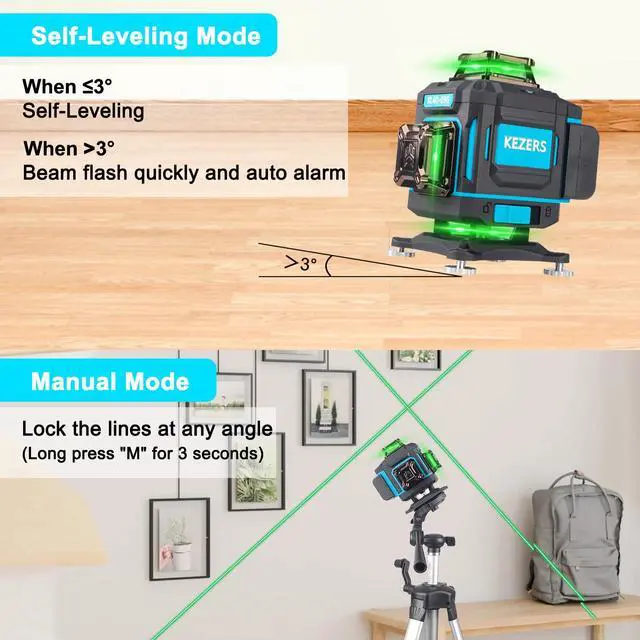 Alt view image 5 of 7 - Laser Level 360 Self Leveling,4 x 360 Laser Level with Screen Green Laser Level Line tool Leveling and Alignment Laser Tool with Pulse Mode for Construction and Picture Hanging,Remote Control