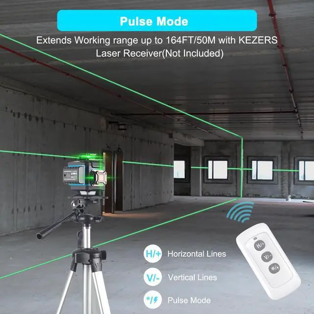 Alt view image 6 of 7 - Laser Level 360 Self Leveling,4 x 360 Laser Level with Screen Green Laser Level Line tool Leveling and Alignment Laser Tool with Pulse Mode for Construction and Picture Hanging,Remote Control