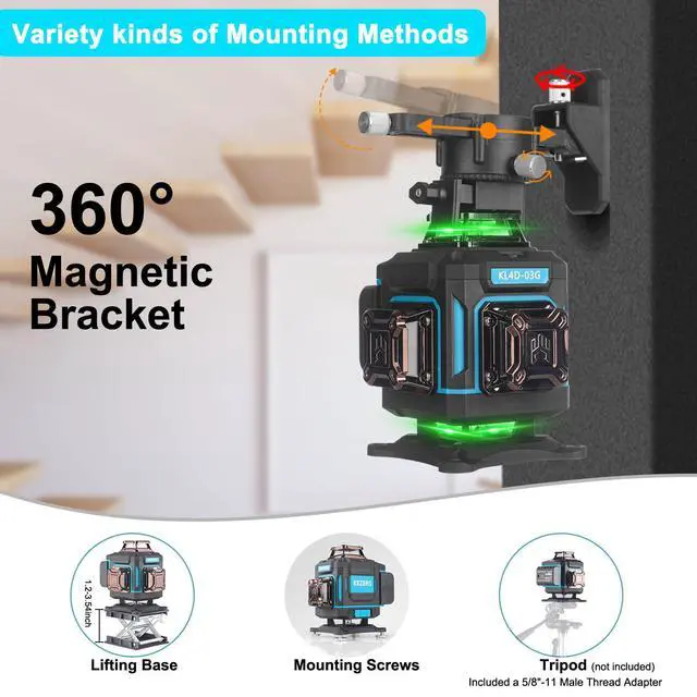 Alt view image 4 of 7 - Laser Level 360 Self Leveling,4 x 360 Laser Level with Screen Green Laser Level Line tool Leveling and Alignment Laser Tool with Pulse Mode for Construction and Picture Hanging,Remote Control
