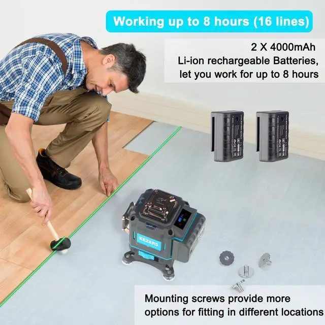 Alt view image 3 of 7 - Laser Level 360 Self Leveling,4 x 360 Laser Level with Screen Green Laser Level Line tool Leveling and Alignment Laser Tool with Pulse Mode for Construction and Picture Hanging,Remote Control