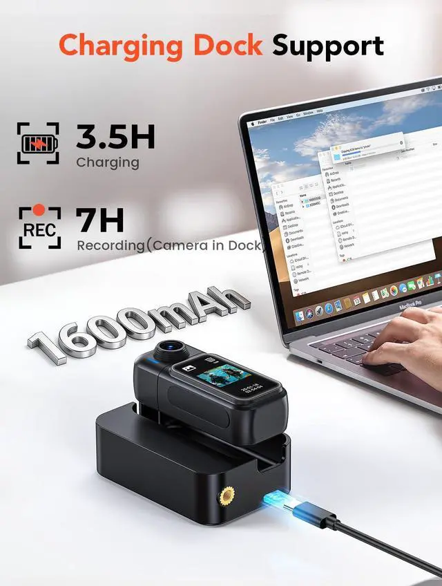 Alt view image 3 of 7 - Mini Body Camera Waterproof, 64GB Wearable Camera with Smart Touch Screen, 7 Hours Recording with Charging Dock, Magnetic Clips, up to 33FT Waterproof Case for Vlogging, Daily Use W3