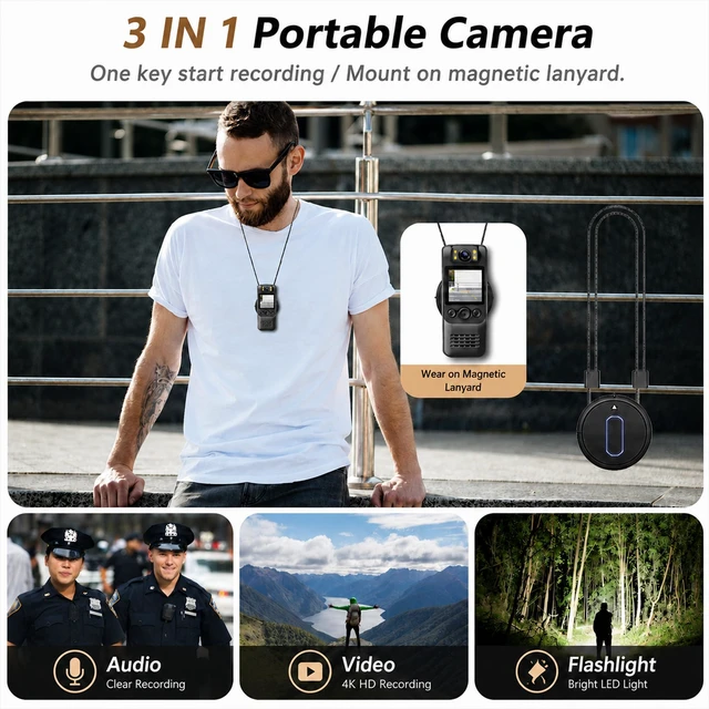 Alt view image 5 of 7 - 4K Body Camera with Audio and Video Recording, 128GB Wearable Mini Body Cam with Magnetic Clip, Hands-Free POV Camera for Work, Cycling, Travel, Driving & Daily Recording