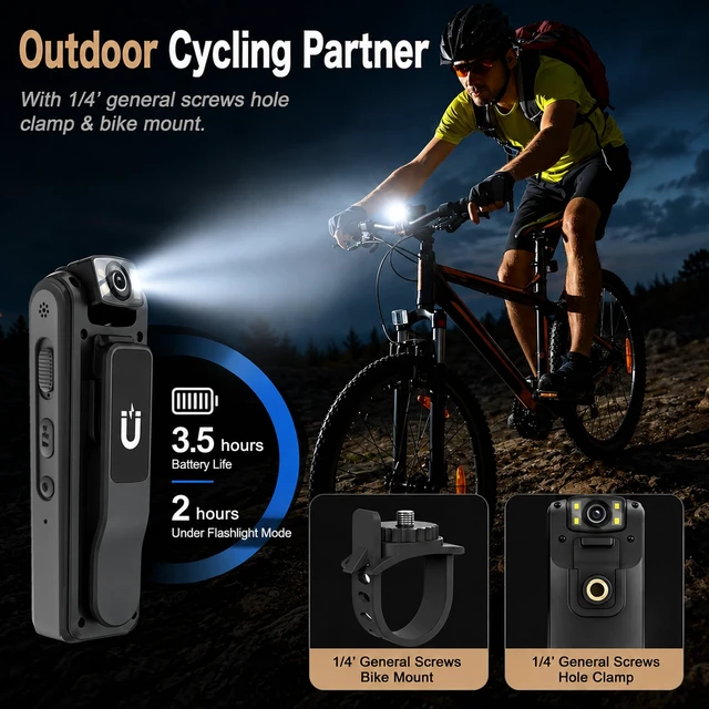 Alt view image 4 of 7 - 4K Body Camera with Audio and Video Recording, 128GB Wearable Mini Body Cam with Magnetic Clip, Hands-Free POV Camera for Work, Cycling, Travel, Driving & Daily Recording