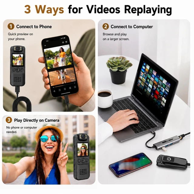 Alt view image 6 of 7 - 4K Body Camera with Audio and Video Recording, 128GB Wearable Mini Body Cam with Magnetic Clip, Hands-Free POV Camera for Work, Cycling, Travel, Driving & Daily Recording
