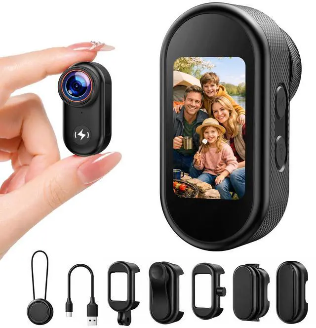Main image of 4K Mini Body Camera with 64GB Card, 1.47" Display Wearable POV Camera, Action Camera with Magnetic Mount, Hands Free Recording Body Cam, WiFi App Control for Vlogging Motorcycle Travel Security