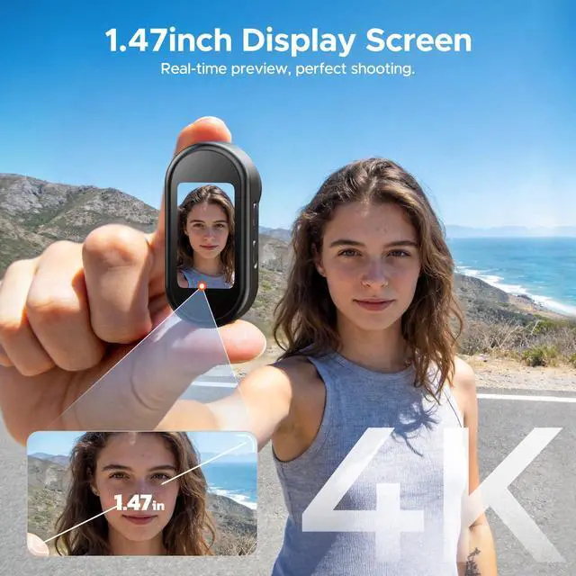 Alt view image 2 of 7 - 4K Mini Body Camera with 64GB Card, 1.47" Display Wearable POV Camera, Action Camera with Magnetic Mount, Hands Free Recording Body Cam, WiFi App Control for Vlogging Motorcycle Travel Security