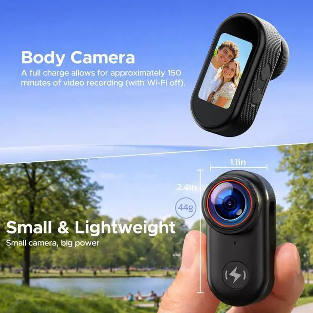 Alt view image 7 of 7 - 4K Mini Body Camera with 64GB Card, 1.47" Display Wearable POV Camera, Action Camera with Magnetic Mount, Hands Free Recording Body Cam, WiFi App Control for Vlogging Motorcycle Travel Security