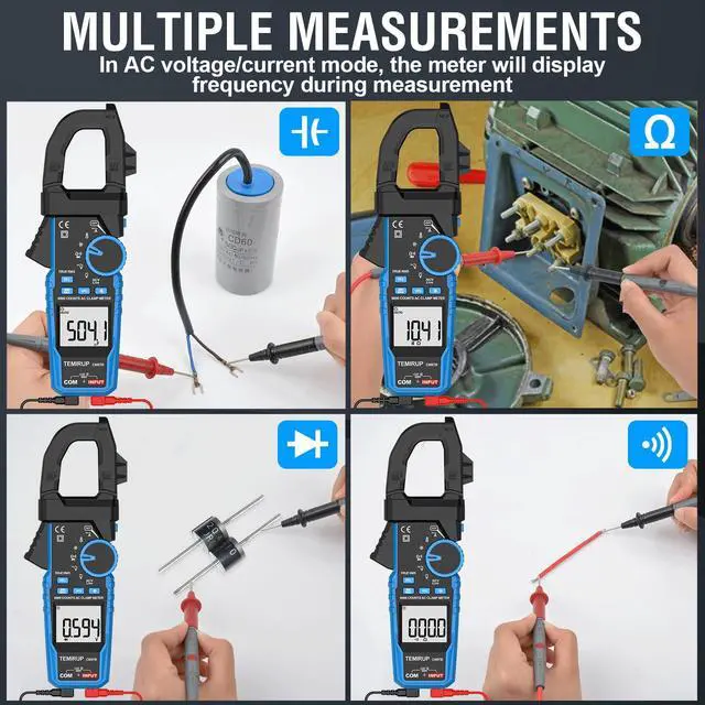 Alt view image 7 of 7 - Digital Clamp Meter Multimeter - Auto-ranging 6000 Counts Amp Voltage Tester with D-Shaped Jaw VFD Mode, Measuring NCV, AC/DC Voltage AC Current Temperature Capacitance Resistance Continuity