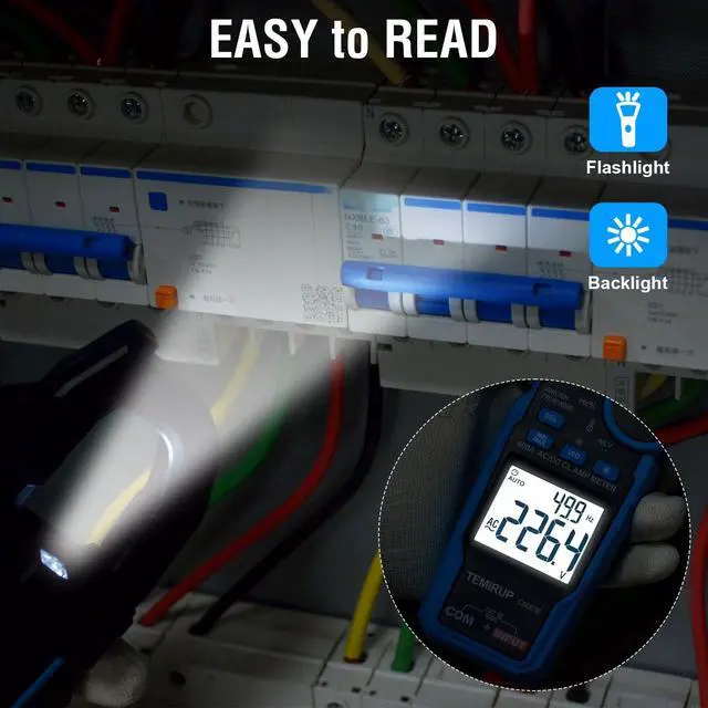 Alt view image 5 of 7 - Digital Clamp Meter Multimeter - Auto-ranging 6000 Counts Amp Voltage Tester with D-Shaped Jaw VFD Mode, Measuring NCV, AC/DC Voltage AC Current Temperature Capacitance Resistance Continuity
