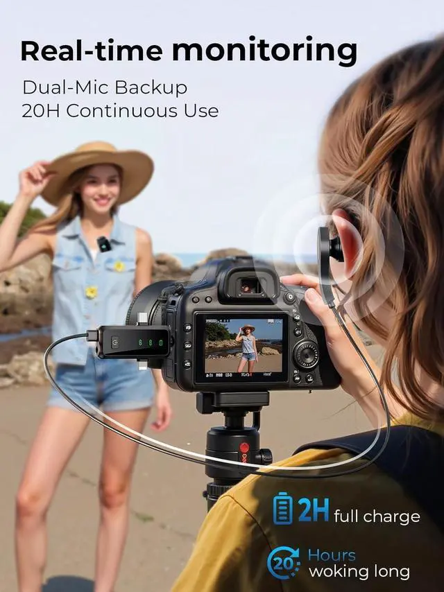 Alt view image 4 of 7 - Wireless Microphone for iPhone: 40dB Noise Canceling Mini Mic with 20Hz-20kHz Audio, 328ft Range, 20H Battery, 3-in-1 Lavalier Microphone for Video Recording