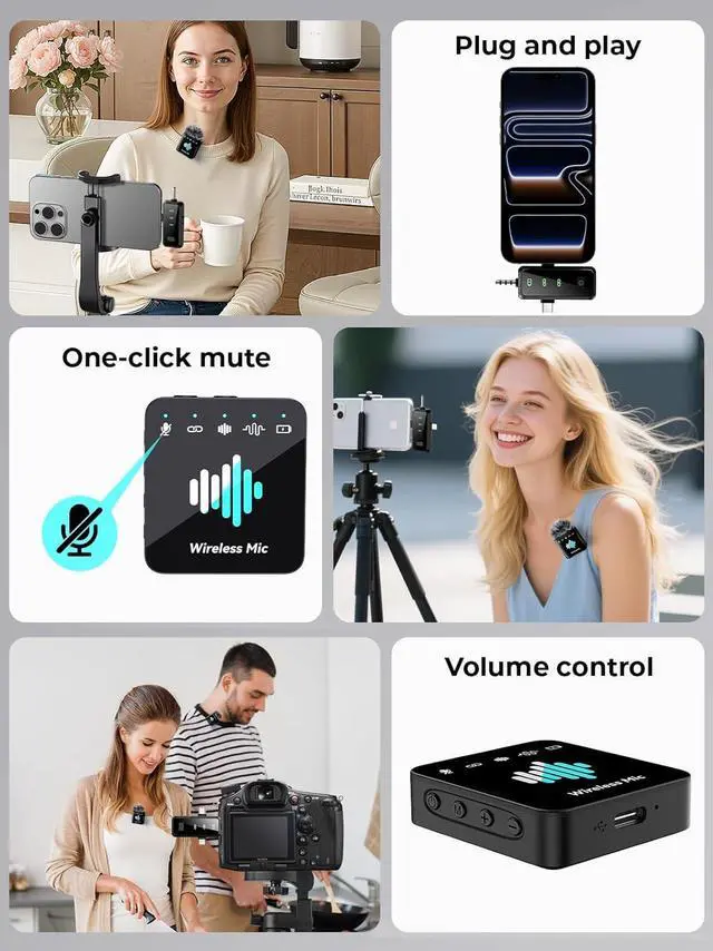 Alt view image 6 of 7 - Wireless Microphone for iPhone: 40dB Noise Canceling Mini Mic with 20Hz-20kHz Audio, 328ft Range, 20H Battery, 3-in-1 Lavalier Microphone for Video Recording