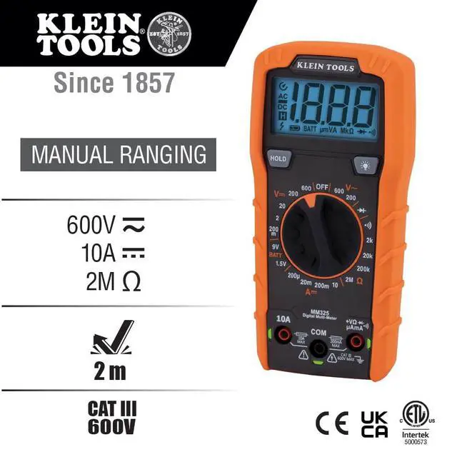 Alt view image 2 of 7 - MM325 Multimeter, Digital Manual-Ranging 600V AC/DC Voltage Tester, Tests Batteries, Current, Resistance, Diodes, and Continuity