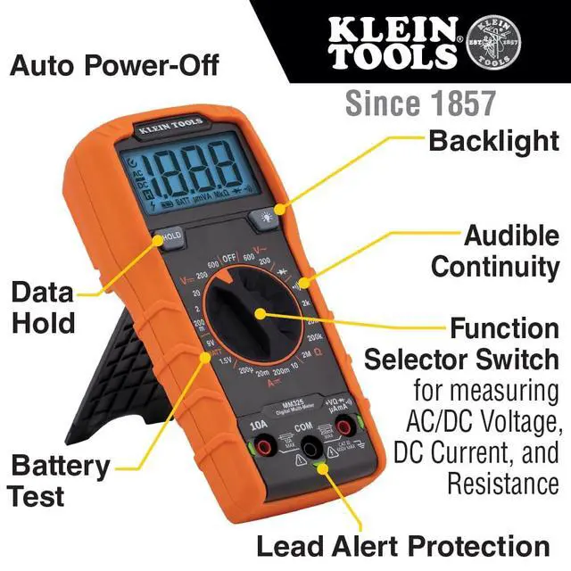 Alt view image 3 of 7 - MM325 Multimeter, Digital Manual-Ranging 600V AC/DC Voltage Tester, Tests Batteries, Current, Resistance, Diodes, and Continuity