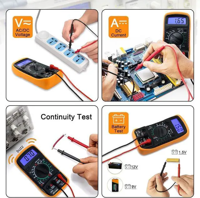 Alt view image 4 of 7 - Digital Multimeter Voltmeter Battery Voltage Multi Tester Continuity Ohm Volt Amp DC AC Current Resistance Diodes 2000 Counts Electrical Test Meter with Leads Backlight LCD Display