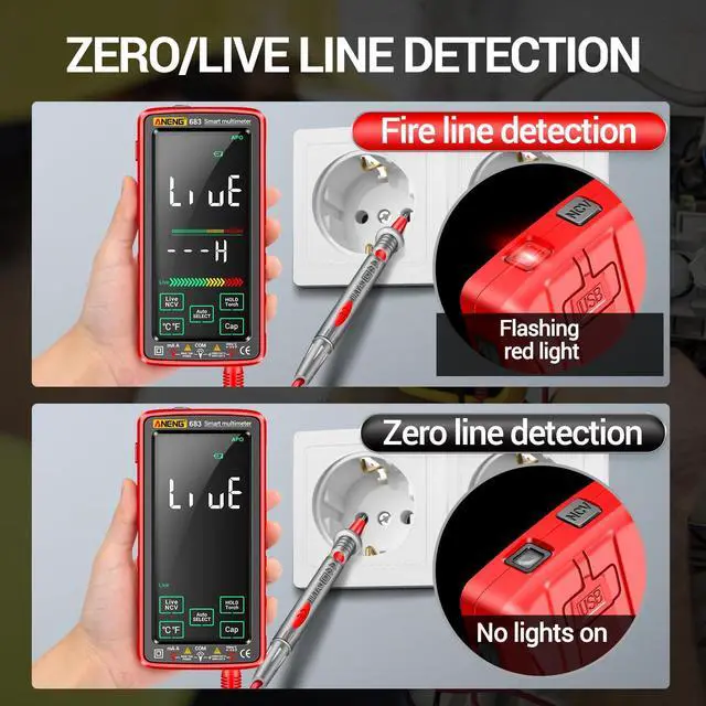 Alt view image 4 of 7 - Smart Multimeter, Digital Multimeter Tester with Touch Screen 6000 Counts Auto Ranging Rechargeable A Reverse Display NCV Tester with Flashlight for Electricians, DIY (Red)