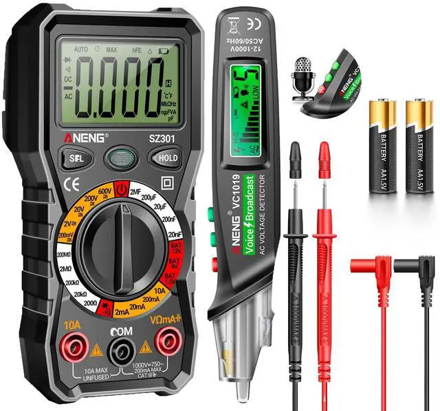 Main image of Multimeter Tester,Non Contact Voltage Tester,Amp Ohm Volt Meter,Voice Broadcast Voltage Tester Pen,Measures Current, AC/DC Voltage,Capacitance, Resistance, Continuity Diodes Electrical Tools