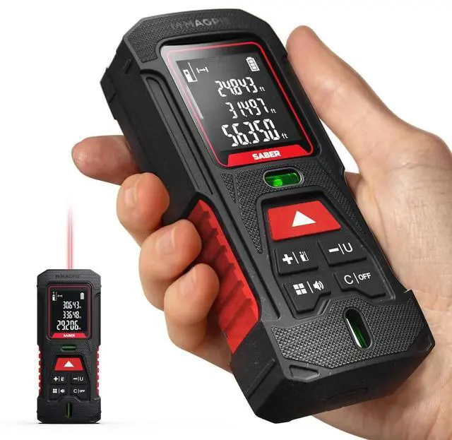 Main image of Saber 131ft (40m) Unbreakable Precision Laser Measuring Tool, Laser Measurement Tool with ft/in/m Measurement Units and 2 Bubble Levels_Class 2 Laser