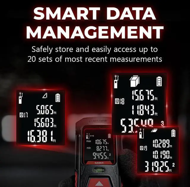 Alt view image 6 of 7 - Saber 131ft (40m) Unbreakable Precision Laser Measuring Tool, Laser Measurement Tool with ft/in/m Measurement Units and 2 Bubble Levels_Class 2 Laser