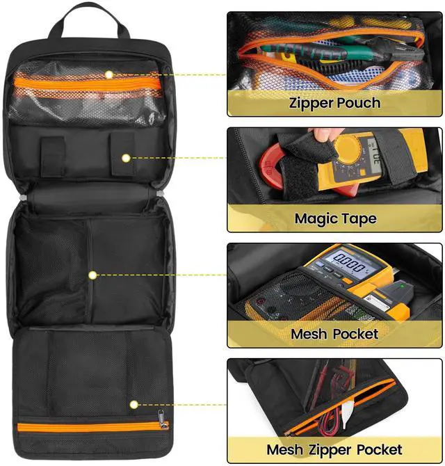 Alt view image 4 of 7 - Carrying Bag Compatible with Fluke Digital Multimeter/325 Clamp Multimeter, Electric Tester Tool Storage Bag with Multiple Pockets for Electrician (Bag Only)
