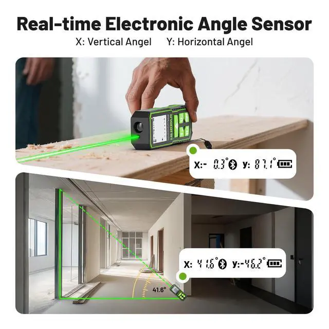 Alt view image 6 of 7 - 395FT Bluetooth Green Laser Measuring Tool with 60" Tripod, 1/16in Accuracy Laser Distance Measurement Tool, Digital Laser Room Measuring Device, Laser Distance Meters