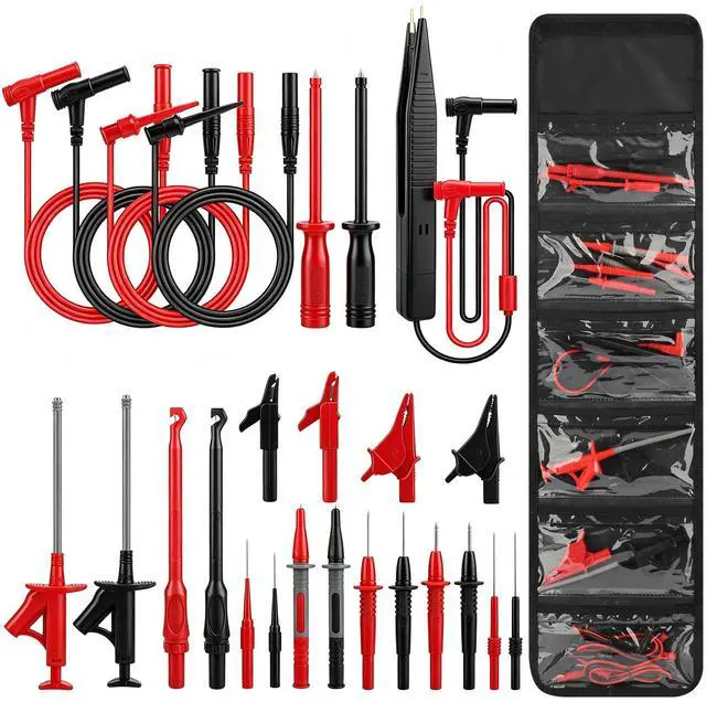 Main image of 25PCS Silicone Multimeter Test Leads Kit: Replaceable Wire Piercing Probes, Test Hook Clips, Alligator Clips, Testing Tweezer for Digital Electrical Multimeter Testing