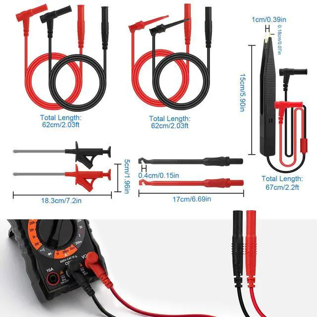 Alt view image 3 of 7 - 25PCS Silicone Multimeter Test Leads Kit: Replaceable Wire Piercing Probes, Test Hook Clips, Alligator Clips, Testing Tweezer for Digital Electrical Multimeter Testing
