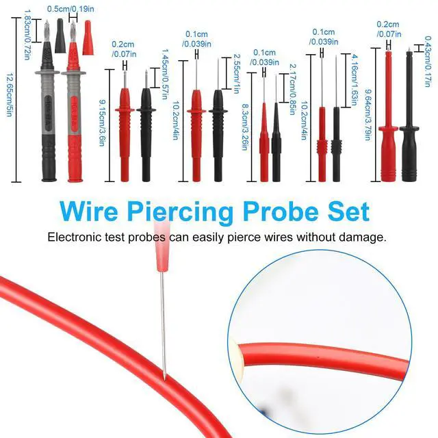 Alt view image 4 of 7 - 25PCS Silicone Multimeter Test Leads Kit: Replaceable Wire Piercing Probes, Test Hook Clips, Alligator Clips, Testing Tweezer for Digital Electrical Multimeter Testing