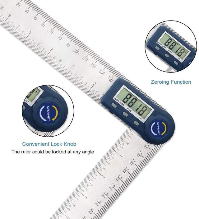 Alt view image 4 of 7 - Digital Angle Finder,2 in 1 Digital Protractor, 7 inch / 200mm Stainless Steel Digital Angle Ruler with Zeroing and Locking Function