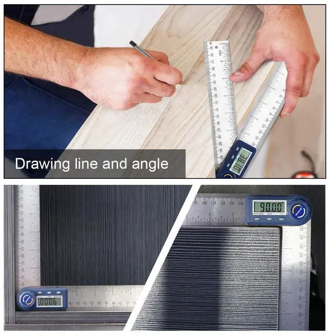 Alt view image 6 of 7 - Digital Angle Finder,2 in 1 Digital Protractor, 7 inch / 200mm Stainless Steel Digital Angle Ruler with Zeroing and Locking Function