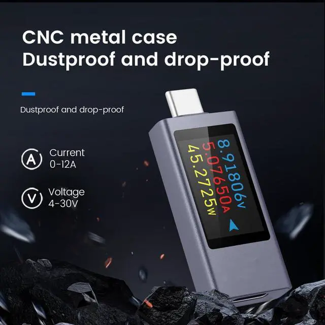Alt view image 2 of 6 - USB C Power Meter Testers,USB C Tester Power Tester Color Screen,Multimeter Tester,Three Screens Switch to Display Current,Voltage,CPU Temperature,Voltage Meter,DC4-30V/0-12A