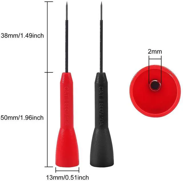 Alt view image 2 of 7 - 4 Pack 2mm Extended Needle Test Probes, 600V/10A Non-Destructive Insulation Wire Piercing Needle Stainless Steel Extra Thin Electrical Needle multimeter Probe for Fluke Meter Test Lead