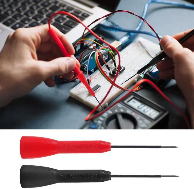 Alt view image 5 of 7 - 4 Pack 2mm Extended Needle Test Probes, 600V/10A Non-Destructive Insulation Wire Piercing Needle Stainless Steel Extra Thin Electrical Needle multimeter Probe for Fluke Meter Test Lead