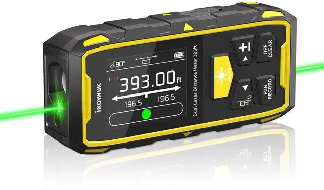 Main image of Dual Laser Measuring Tool, 393FT/120M Green Bilateral Laser Distance Meter 6 Unit Switching, Rechargeable Digital Laser Measure with Backlit LCD Display, Angle Sensor, Multiple Measure Mode