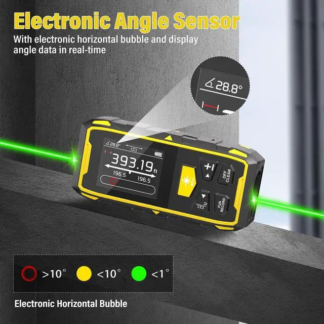 Alt view image 6 of 7 - Dual Laser Measuring Tool, 393FT/120M Green Bilateral Laser Distance Meter 6 Unit Switching, Rechargeable Digital Laser Measure with Backlit LCD Display, Angle Sensor, Multiple Measure Mode